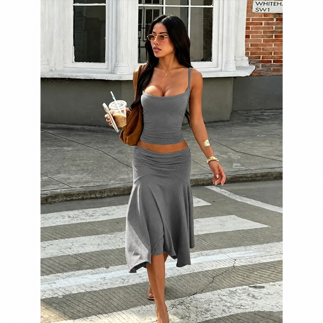Halter Crop Top Pleated Skirt Set
