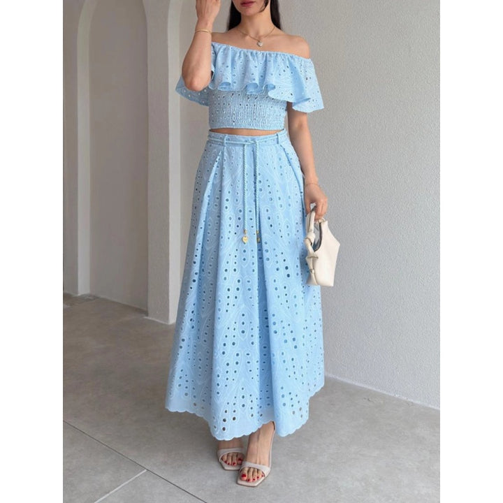 Off Shoulder Cutout Ruffle Skirt Set