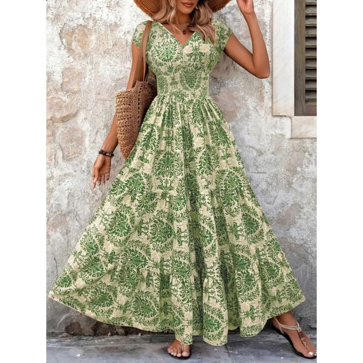 Vintage Floral V Neck Maxi Dress