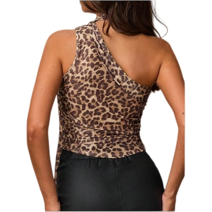 Leopard One Shoulder Sleeveless Crop Top