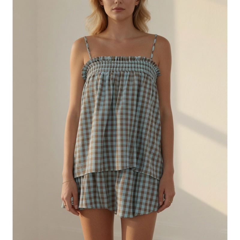 Gingham Ruffle Cami Shorts Set