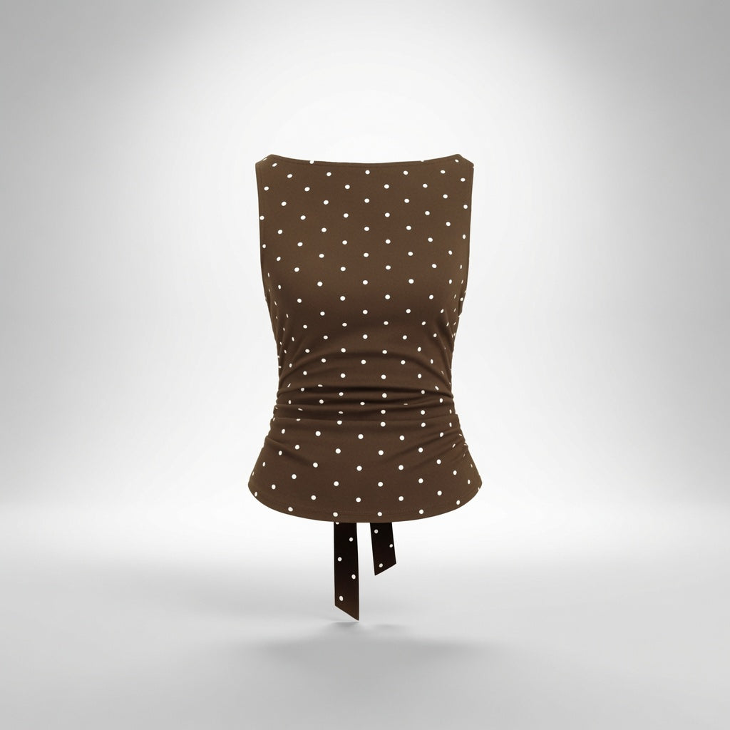 Polka Dot Ruched Back Tie Tank Top