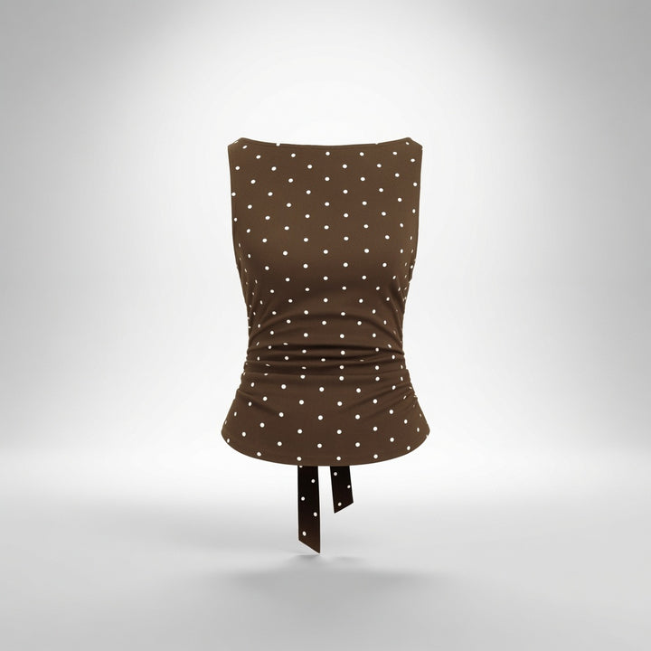 Polka Dot Ruched Back Tie Tank Top