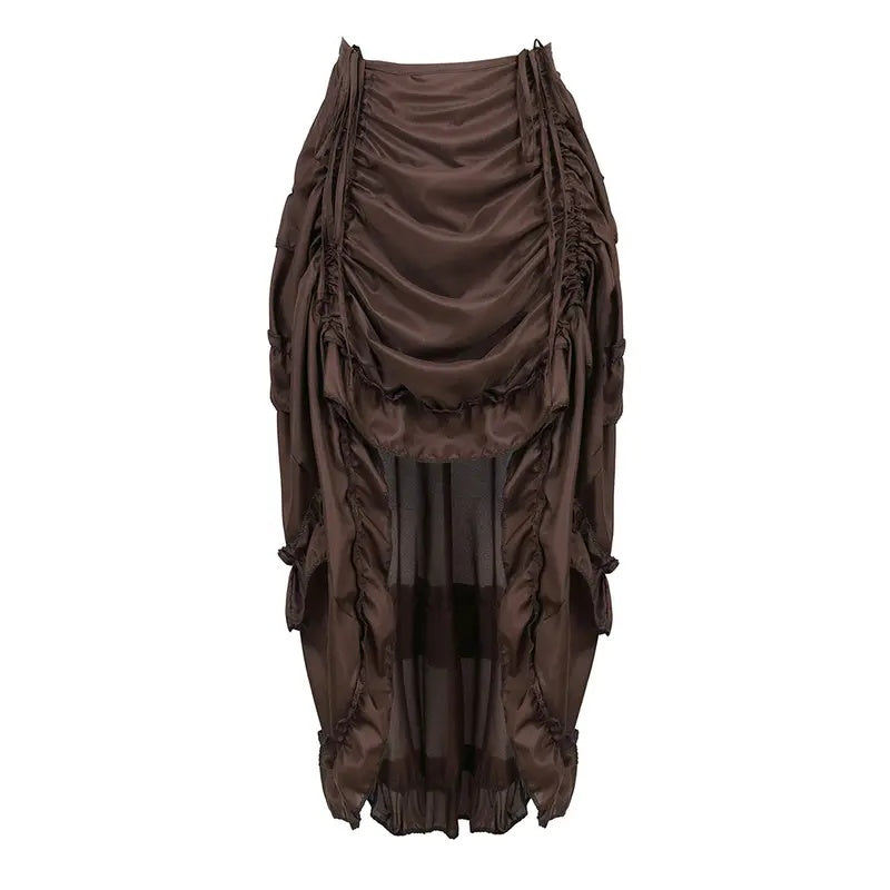 Ruched Ruffle High Low Midi Skirt