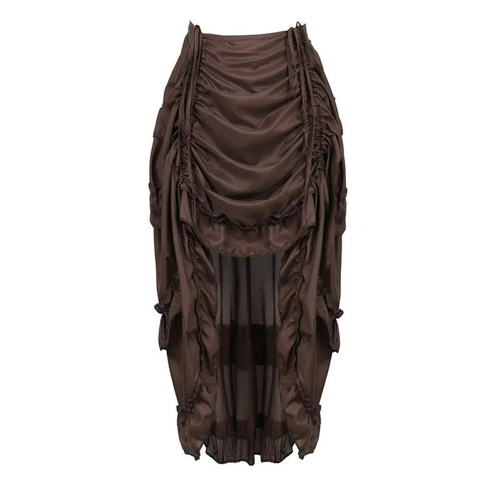 Ruched Ruffle High Low Midi Skirt