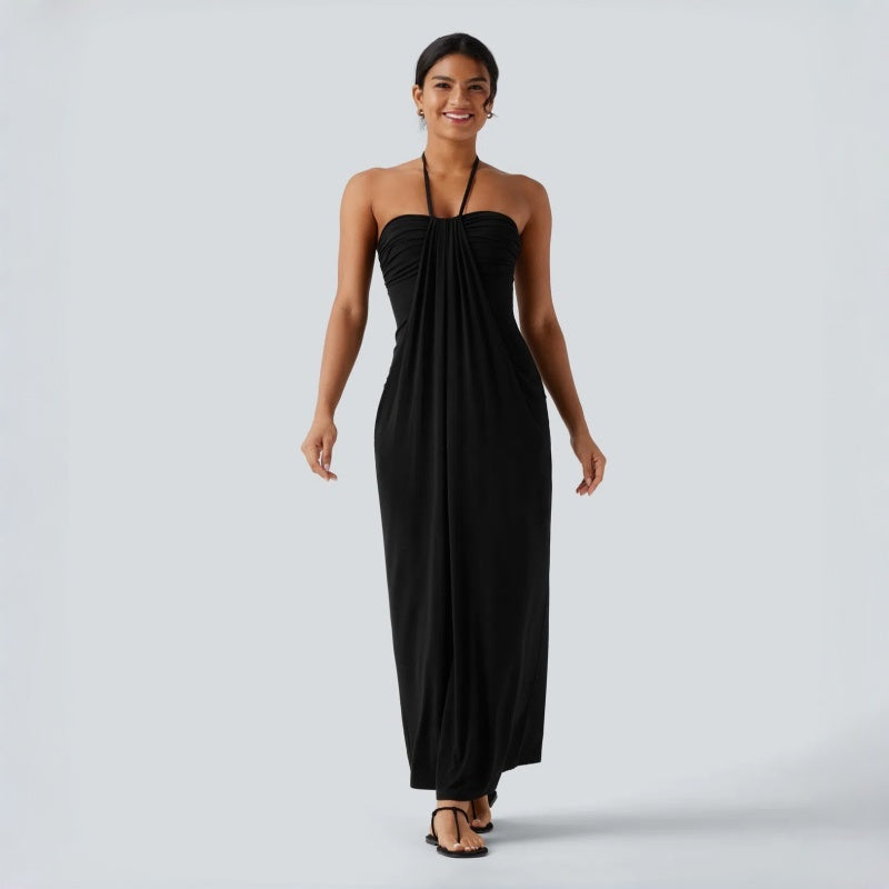 Backless Halter Tie Pocket Maxi Dress
