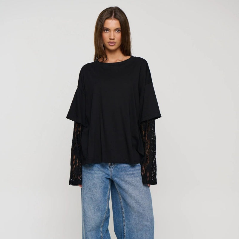 Lace Sleeve Loose Fit Top