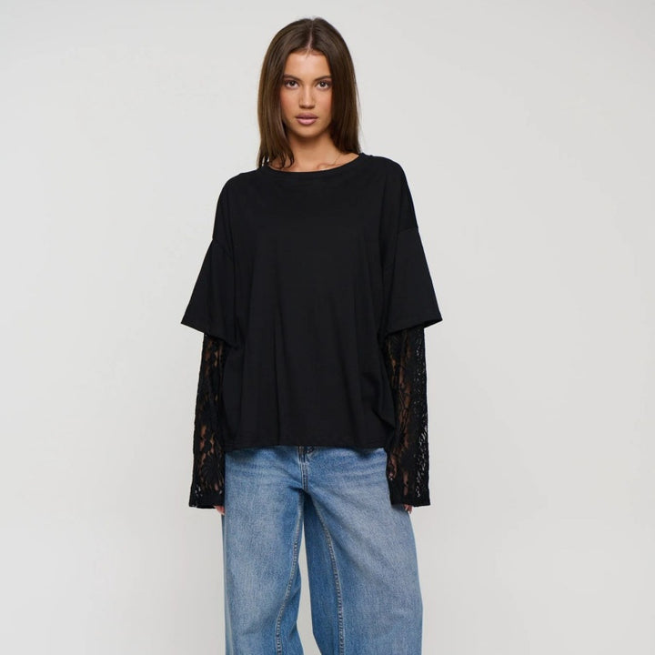 Lace Sleeve Loose Fit Top