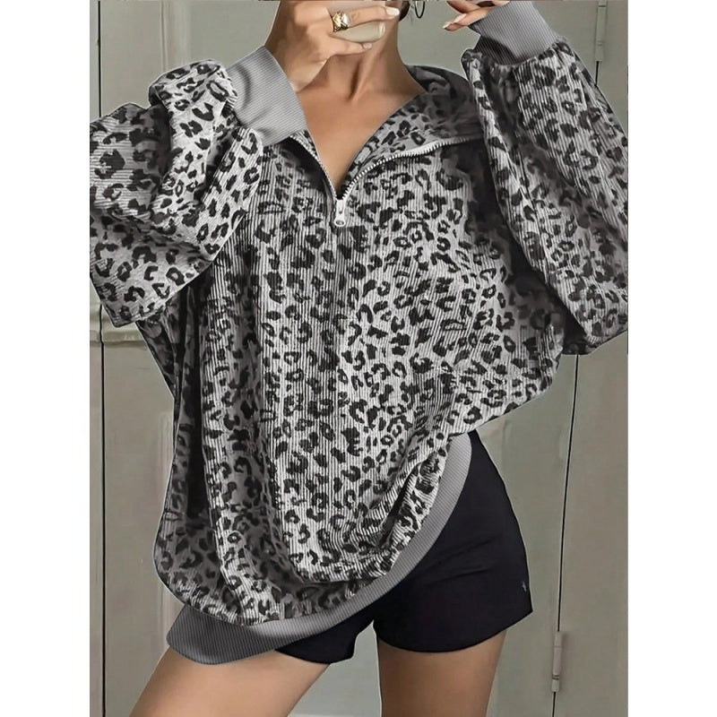 Leopard Half Zip Pullover