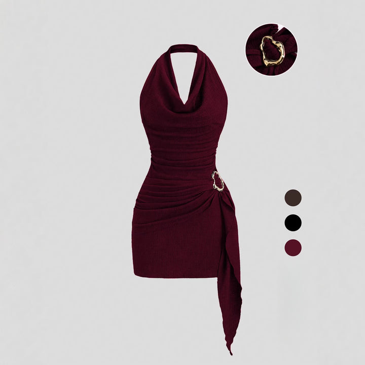 V Neck Backless Halter Mini Dress