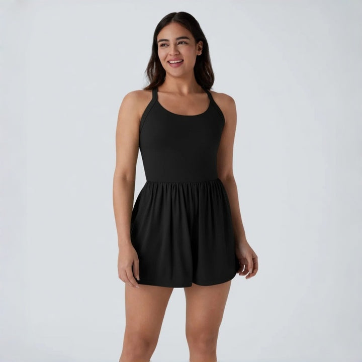 Backless Tie Pocket Romper Dress