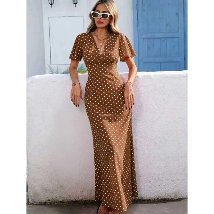 V Neck Polka Dot Mermaid Maxi Dress