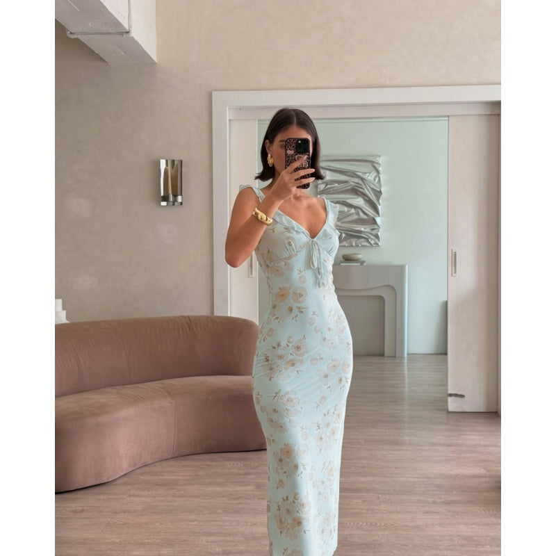 Floral Ruffle Bodycon Maxi Dress