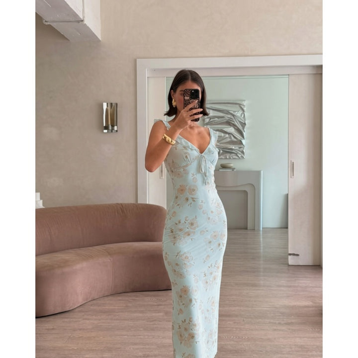 Floral Ruffle Bodycon Maxi Dress