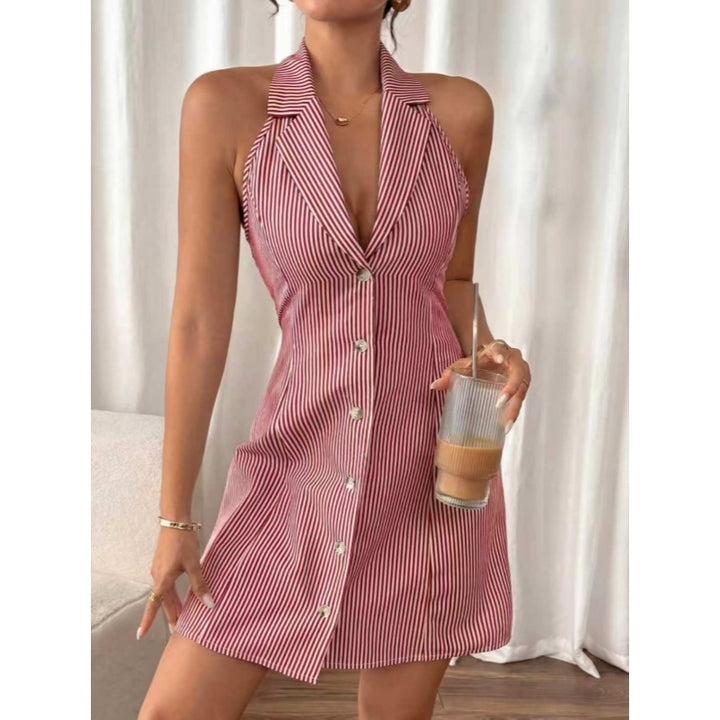 Striped Bow Back Halter Mini Dress