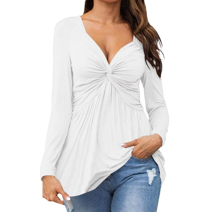Ruched V Neck Tie Front Top