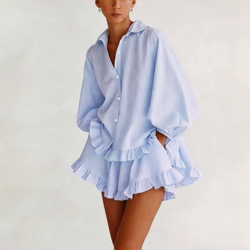 Striped Ruffle Shorts Set