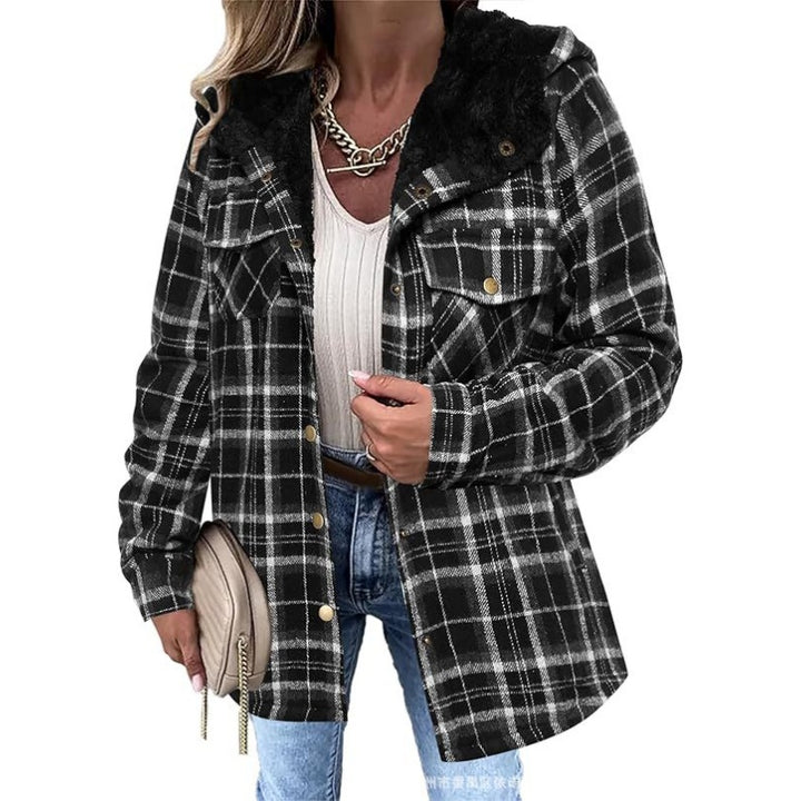 Plaid Faux Fur Collar Shacket