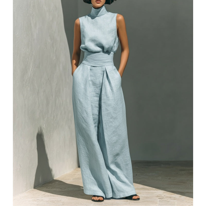Linen Wide Leg Pants Set