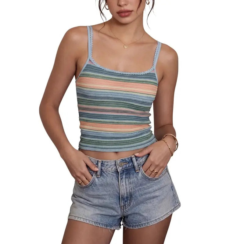 Rainbow Stripe Crop Cami Top