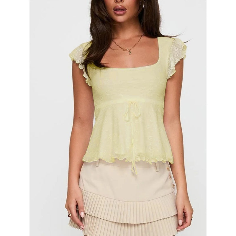 Lace Tie Ruffle Top