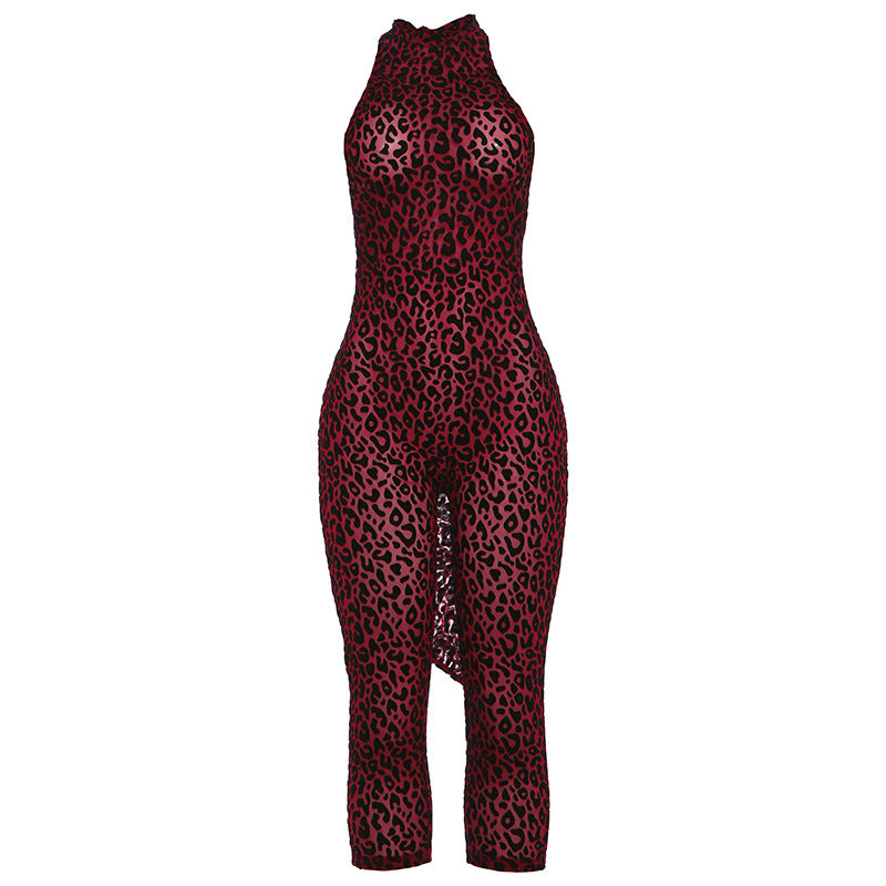 Leopard Print Backless Bodycon Jumpsuit