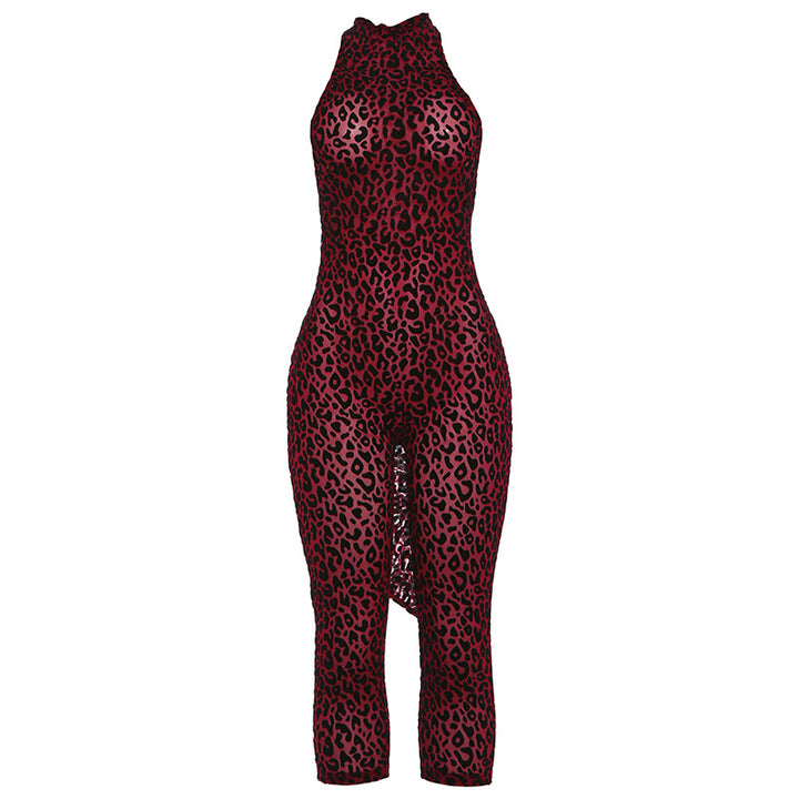 Leopard Print Backless Bodycon Jumpsuit