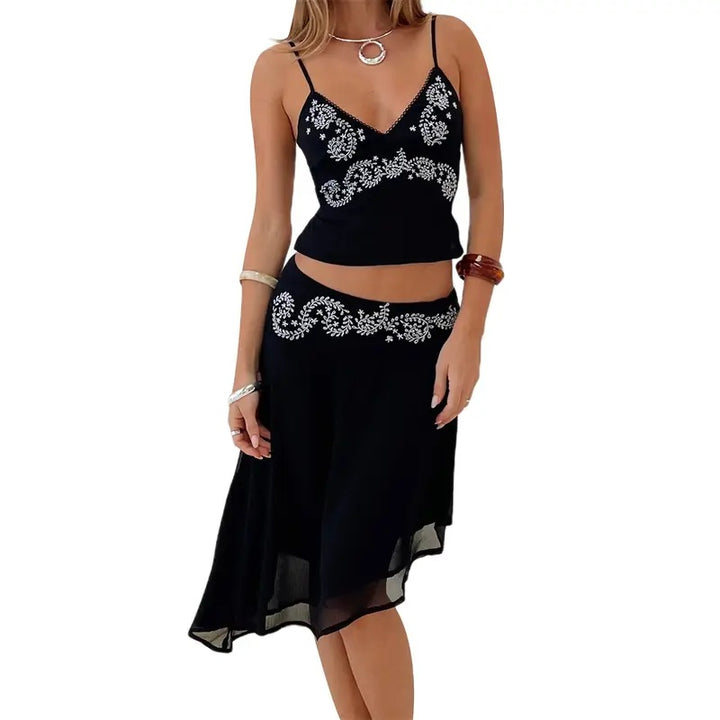 Lace Trim Two Piece Skirt Set