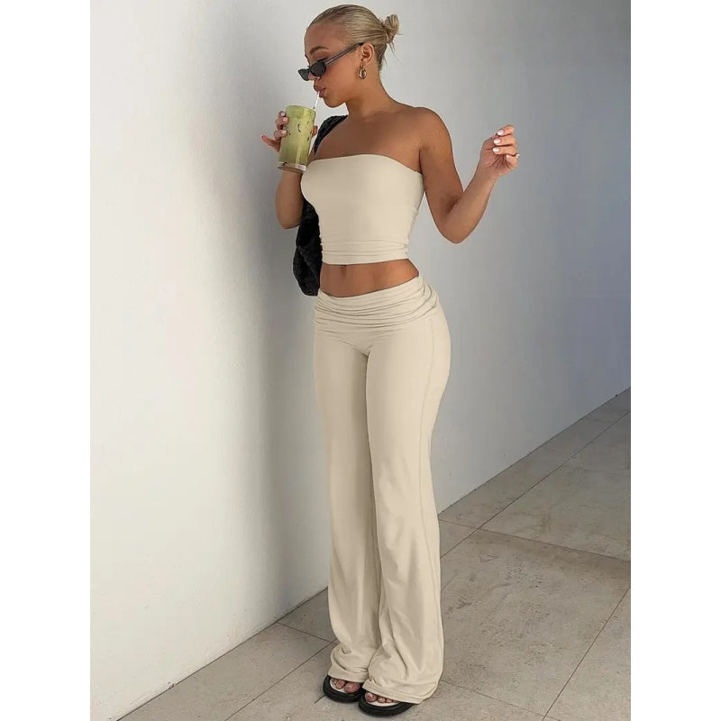 Strapless Flare Pants Two Piece Set