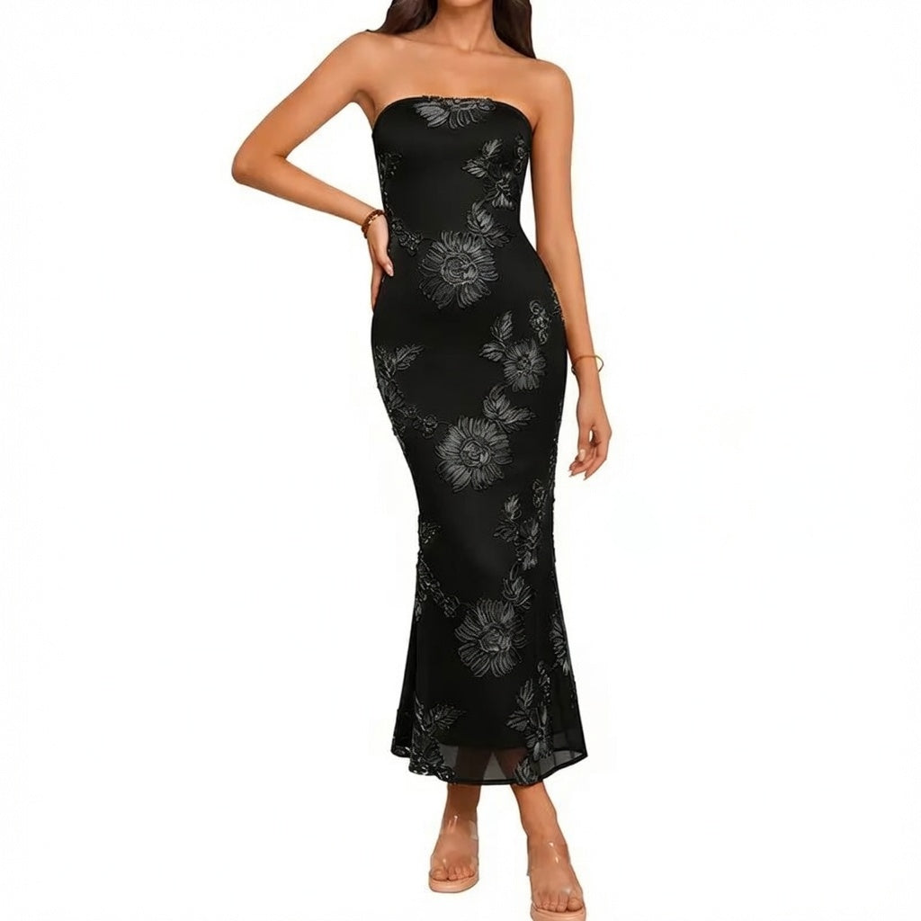 Strapless Floral Bodycon Maxi Dress