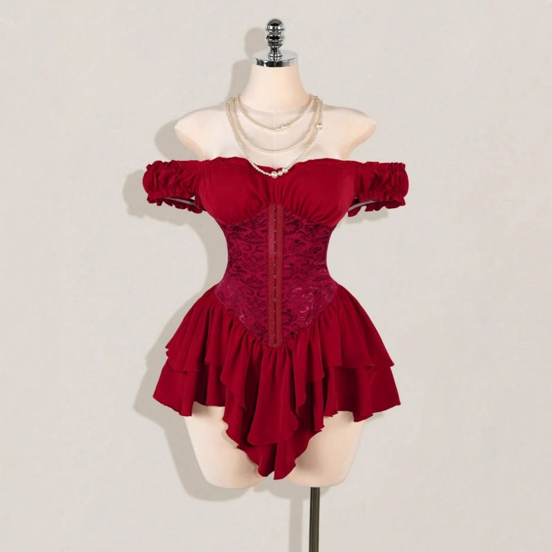 Off Shoulder Ruffle Chiffon Mini Dress