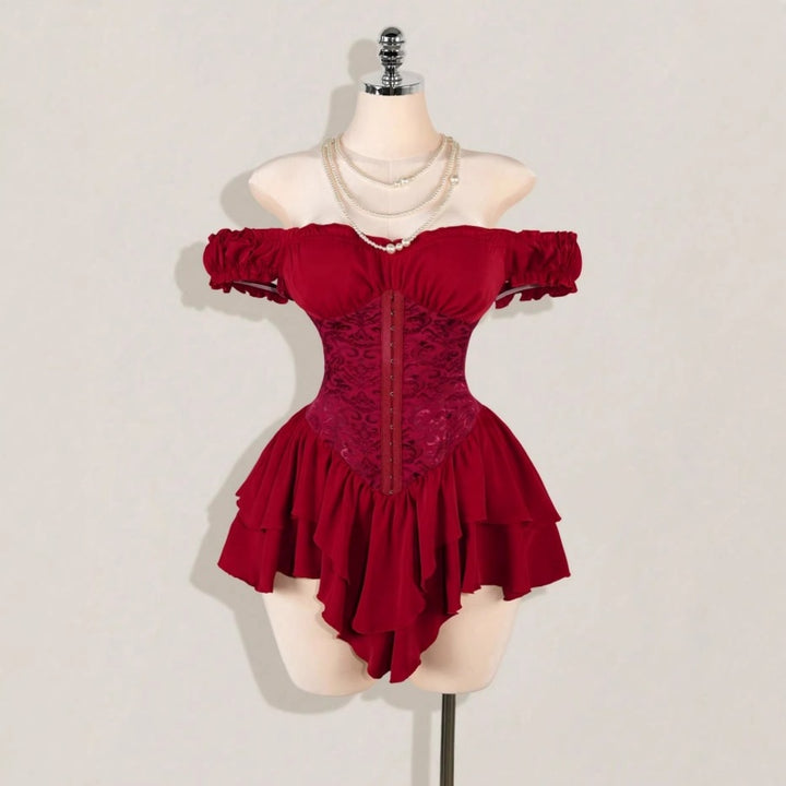 Off Shoulder Ruffle Chiffon Mini Dress