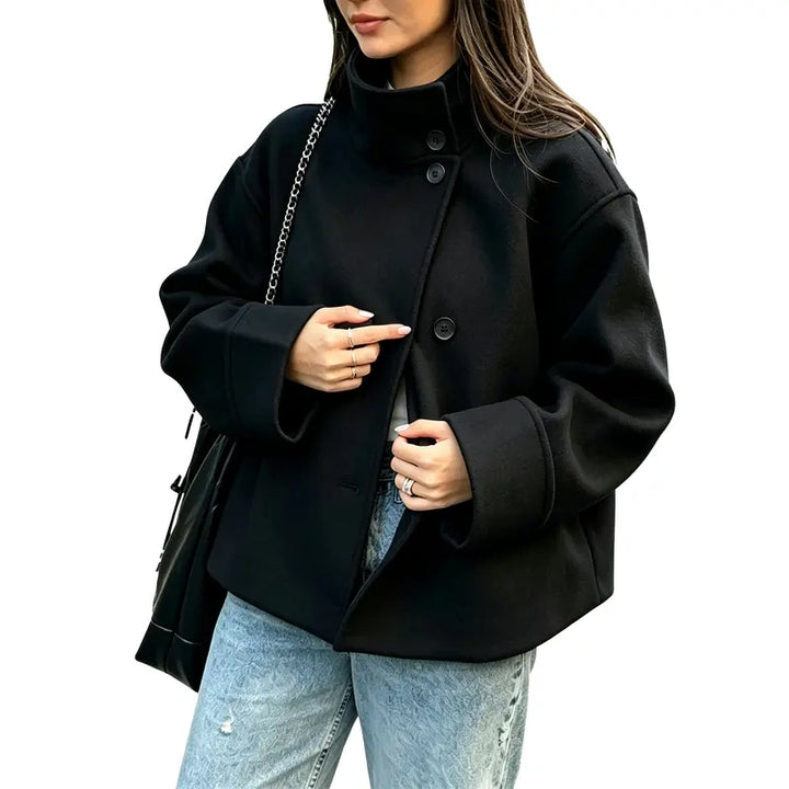 Funnel Neck Cropped Wool Jacket