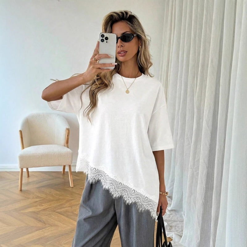 Lace Trim Asymmetrical Tee