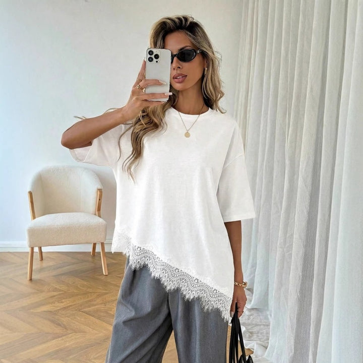 Lace Trim Asymmetrical Tee