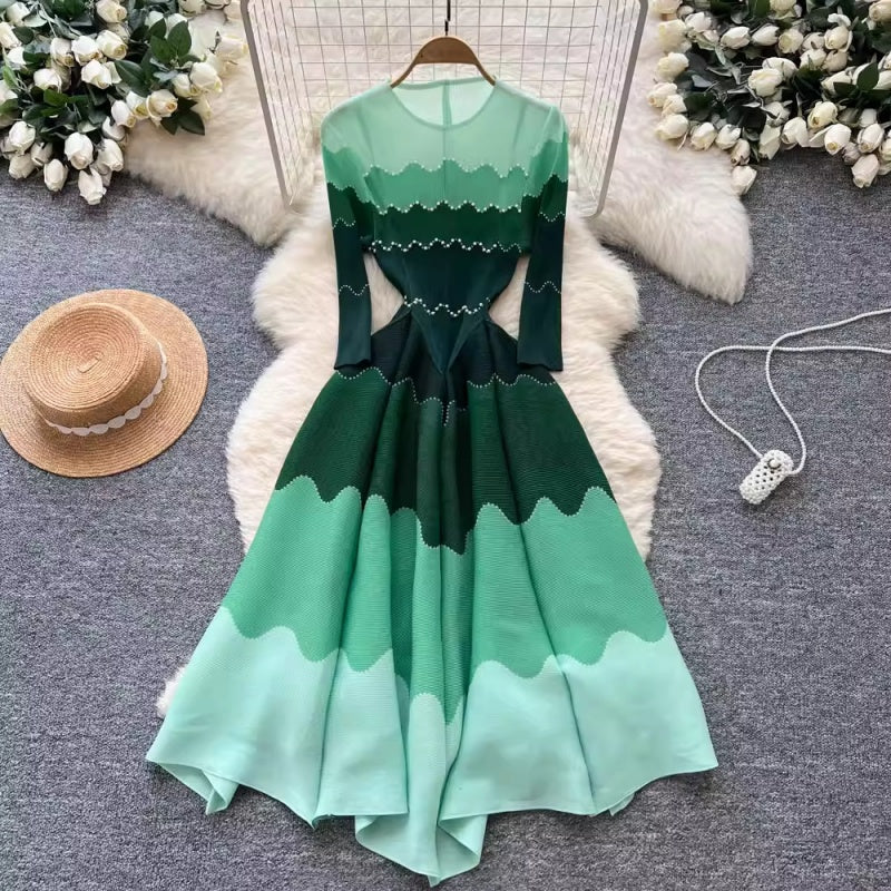 Pleated Ombre Bounce Midi Dress