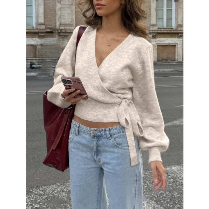 Wrap V Neck Knit Top