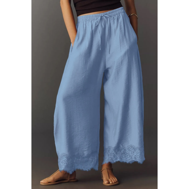 Lace Hem Wide Leg Pants