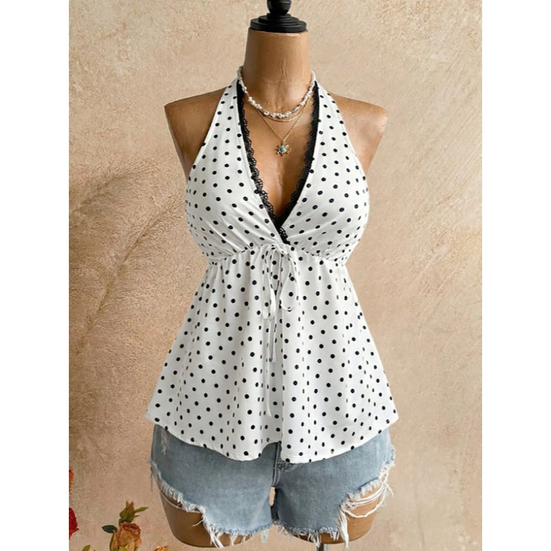 Leopard Lace Trim Halter Top