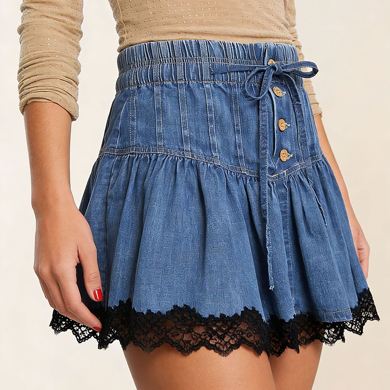 Casual Fall Denim Mini Skort for Women