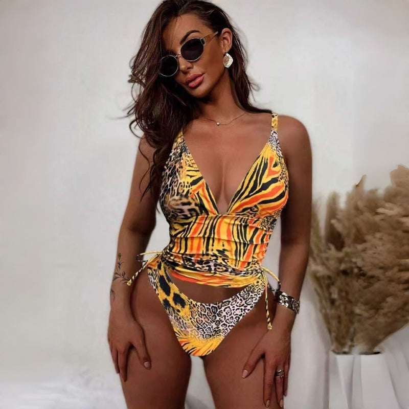 Sexy Printed Triangle Tie Bikini Set