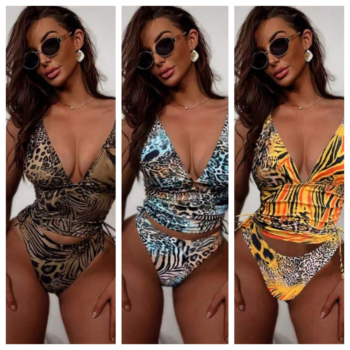 Sexy Printed Triangle Tie Bikini Set