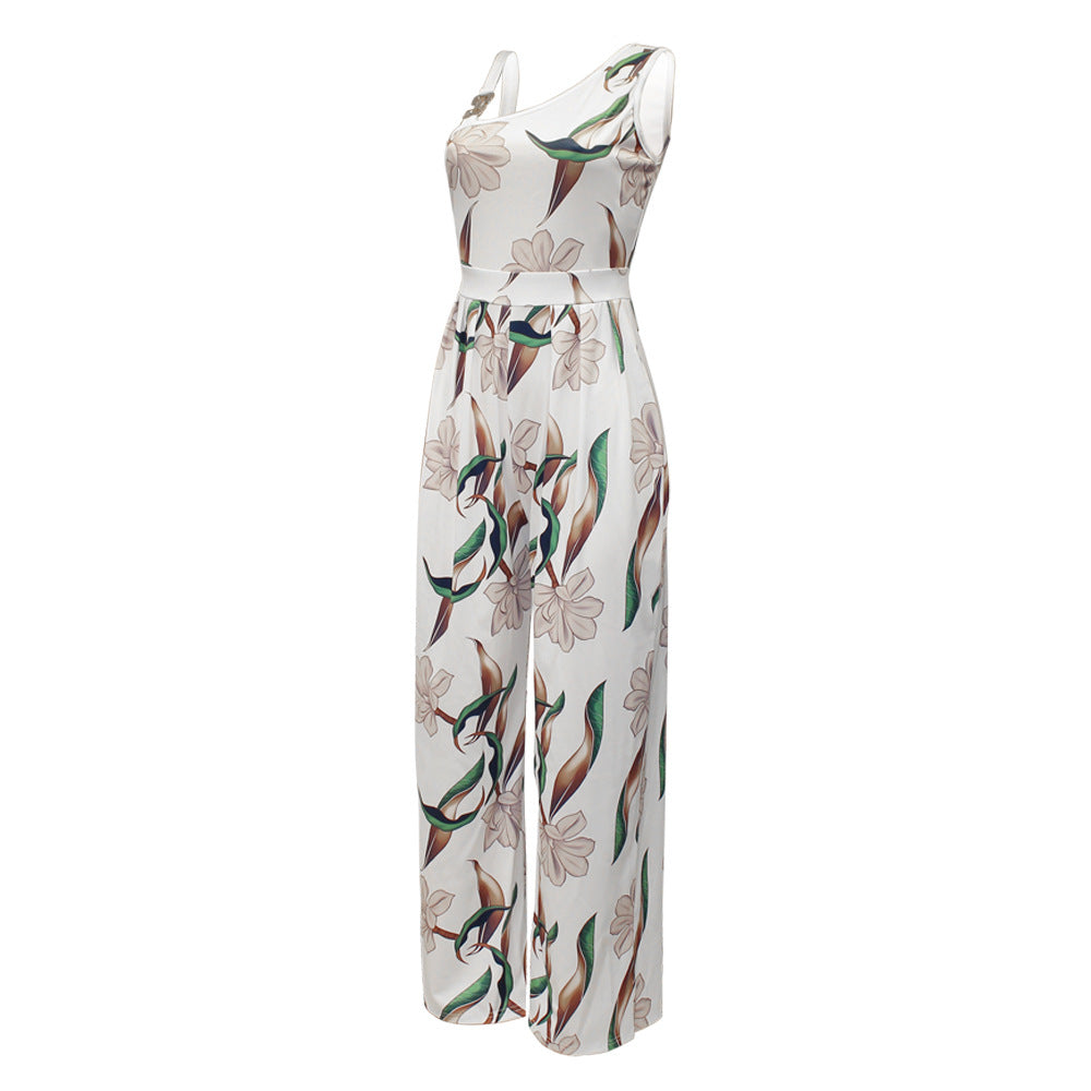 Printed Sleeveless High-Waist Jumpsuit