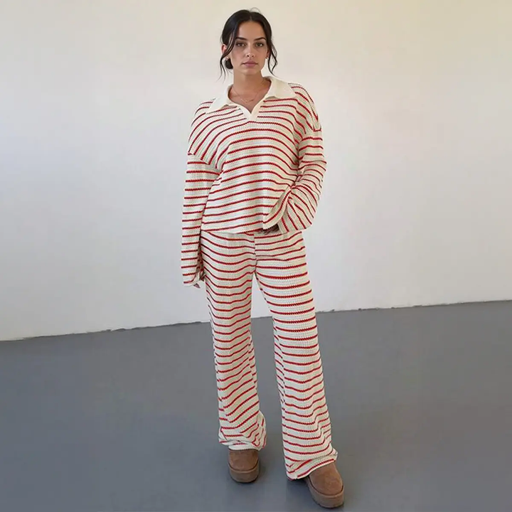 Women Lapel Neck Knit Lounge Set