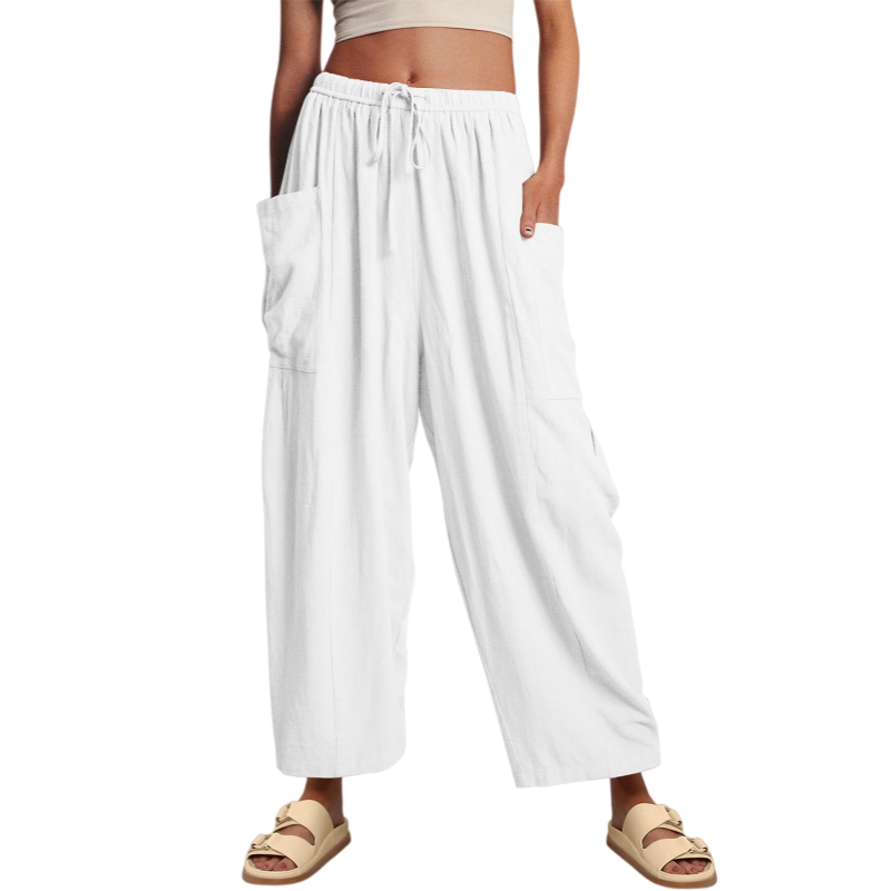 Pleated Mid Rise Elastic Waist Cropped Pants