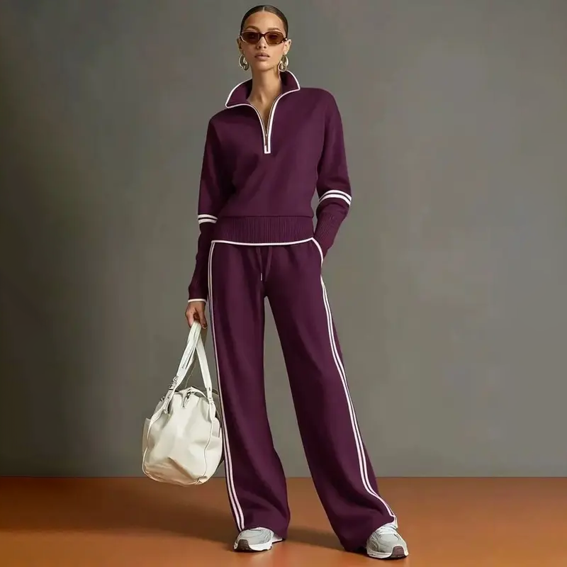 Half Zip Sweatshirt Wide Leg Set