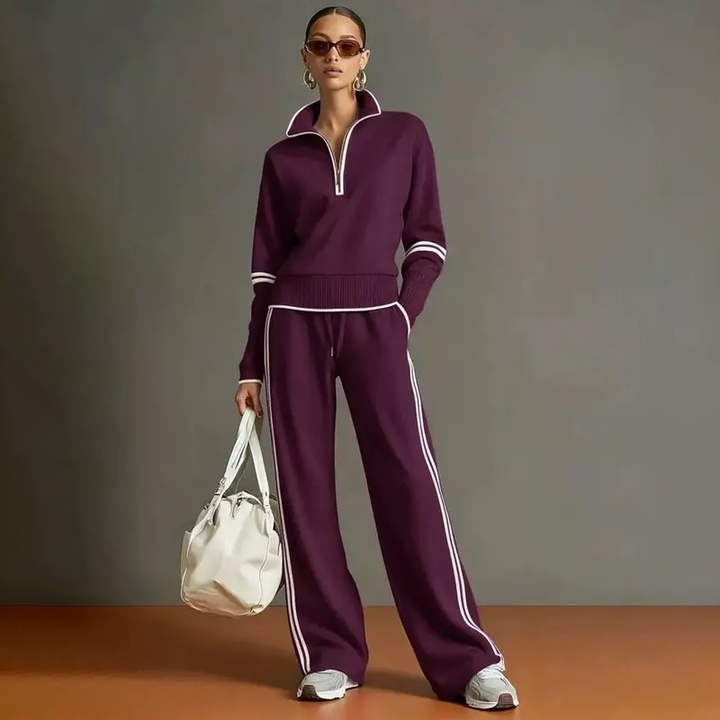 Half Zip Sweatshirt Wide Leg Set