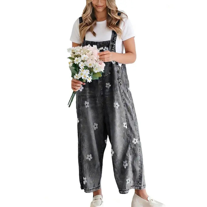 Floral Wide Leg Denim Overalls
