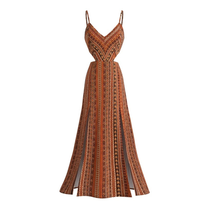 Boho Smocked High Slit Maxi Dress
