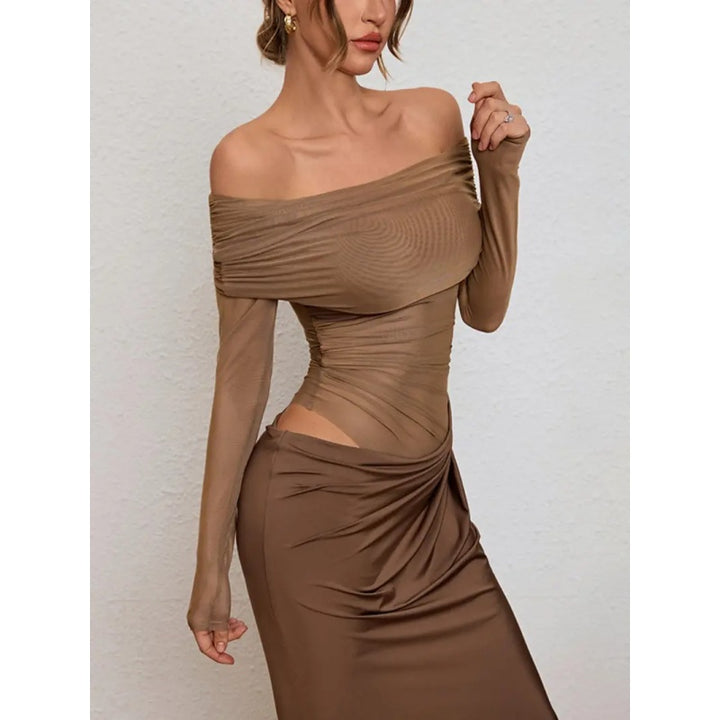 Off Shoulder Sheer Mesh Maxi Dress